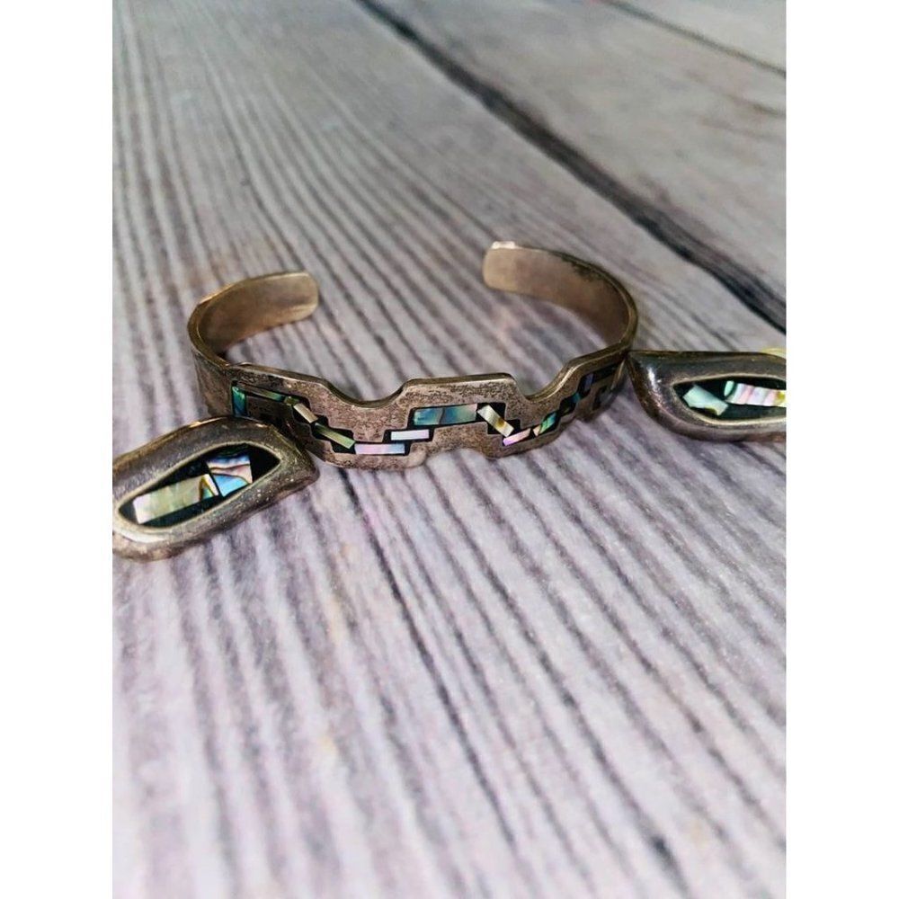 Vintage navajo braceletΒ cuffβmatching earrings set sterling silver .925 MexicoβT